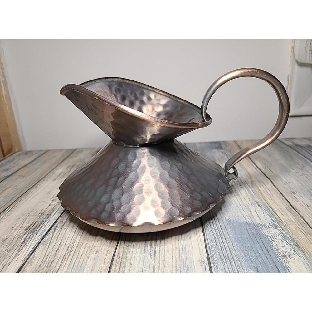 Vintage Authentic Gregorian Fine Copperware Hammered Copper Squat Pitcher